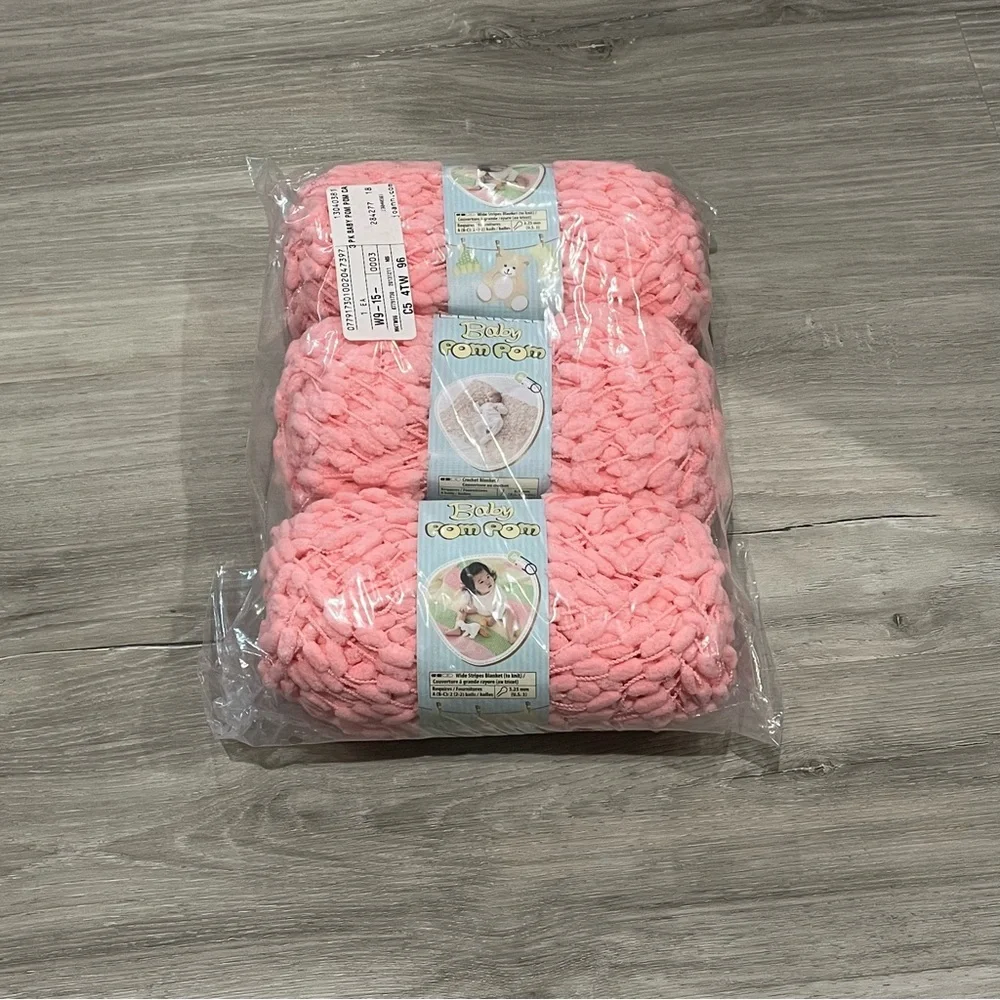 NWT Set of 3 Skeins Bernat Baby Pom Pom Yarn (3.5 oz ea) Candy Floss Pink #6